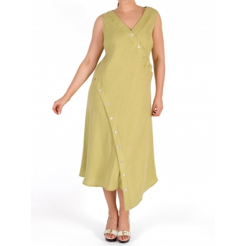 Chesca Button Detail Linen Dress, Lime