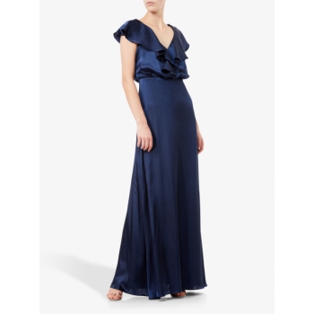 Adrianna Papell Hammered Ruffle Maxi Dress, Navy