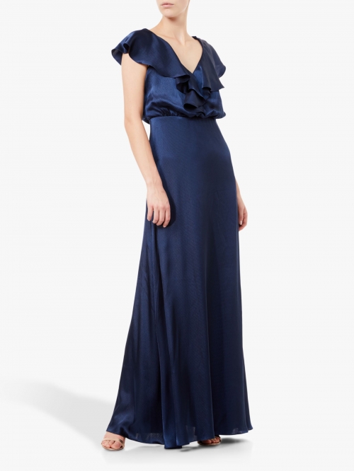 Adrianna Papell Hammered Ruffle Maxi Dress, Navy