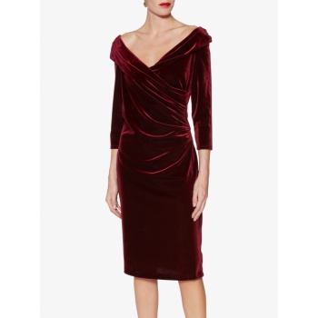 Gina Bacconi Bridget Velvet Midi Dress, Wine