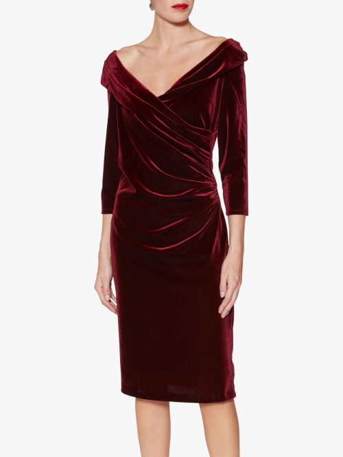 Gina Bacconi Bridget Velvet Midi Dress, Wine