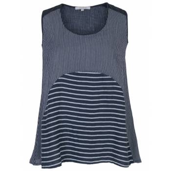 Chesca Mixed Stripe Linen Cami, Navy