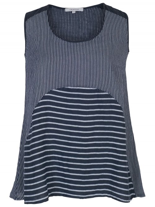 Chesca Mixed Stripe Linen Cami, Navy