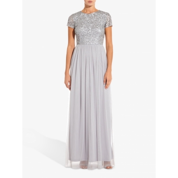 Adrianna Papell Sequin Tulle Maxi Dress, Bridal Silver