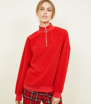 Red Borg Ring Zip Up Funnel Neck Sweatshirt