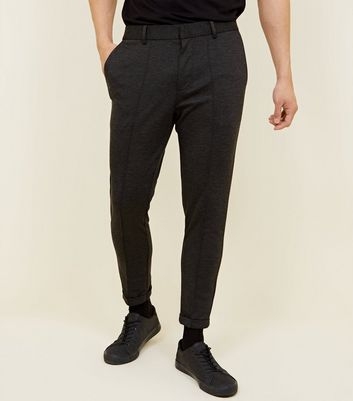 Grey Marl Pique Stretch Cropped Trousers