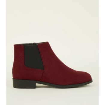 Wide Fit Dark Red Faux Snake Panel Chelsea Boots