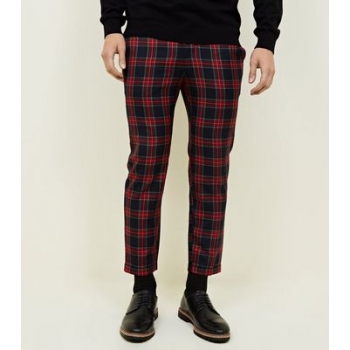 Red Tartan Check Skinny Cropped Trousers