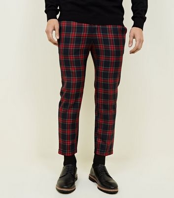 Red Tartan Check Skinny Cropped Trousers