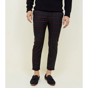 Burgundy Tonal Tartan Check Cropped Trousers