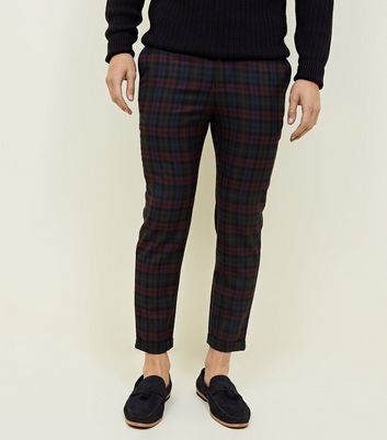 Burgundy Tonal Tartan Check Cropped Trousers