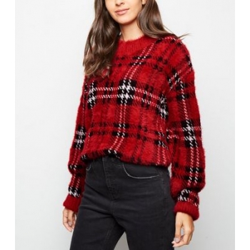 Red Tartan Check Fluffy Jumper