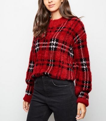 Red Tartan Check Fluffy Jumper