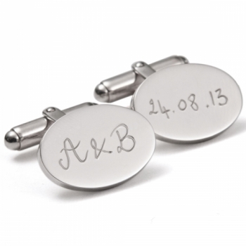 Merci Maman Men's Personalised Oval Cufflinks, Silver