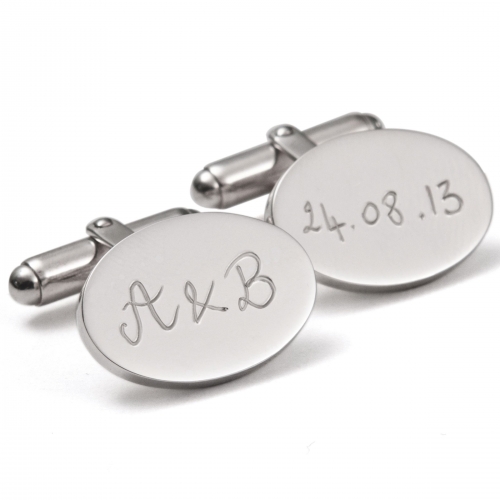 Merci Maman Men's Personalised Oval Cufflinks, Silver