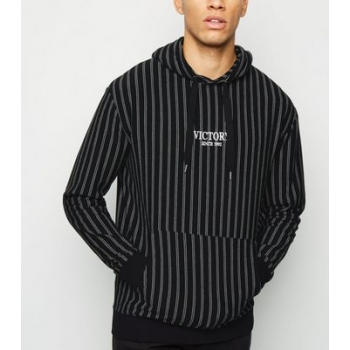 Black Stripe Embroidered Victory Slogan Hoodie