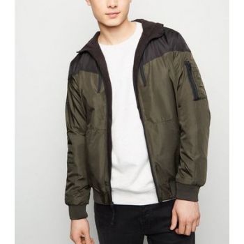 Black and Khaki Colour Block Reversible Bomber Jacket