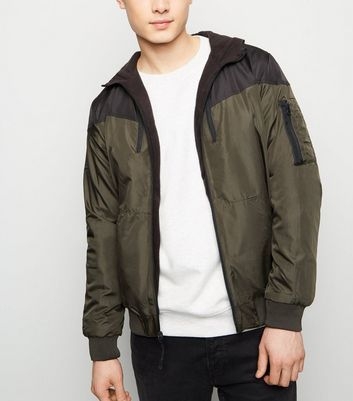 Black and Khaki Colour Block Reversible Bomber Jacket