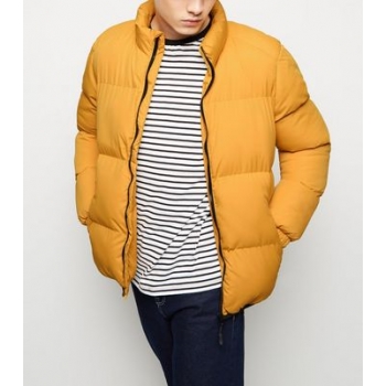 Yellow Funnel Neck Puffer Jacket