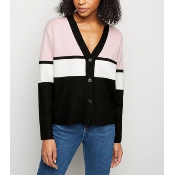 Pink Colour Block Boxy Cardigan