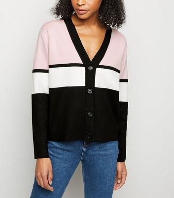 Pink Colour Block Boxy Cardigan