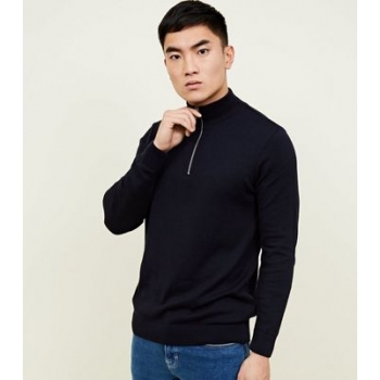 Navy Half Zip Funnel Neck Jumper