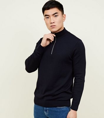 Navy Half Zip Funnel Neck Jumper