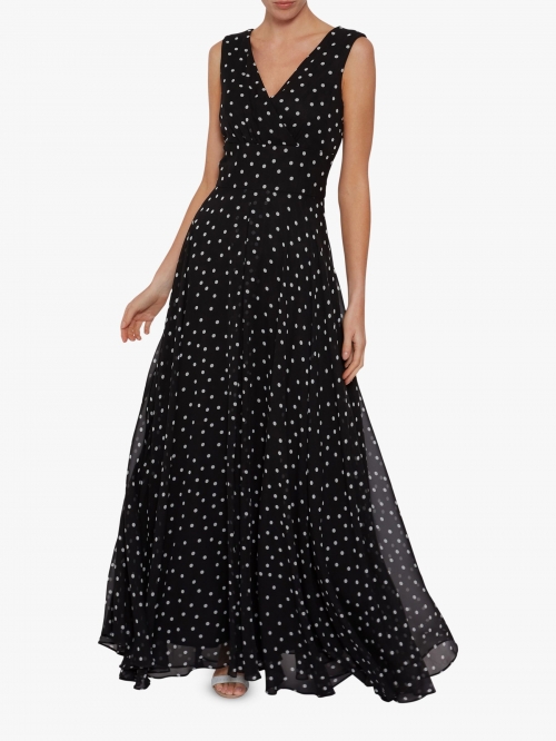 Gina Bacconi Calandra Spot Maxi Dress, Black/White