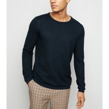 Navy Crew Neck Textured Knit Jumper