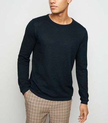 Navy Crew Neck Textured Knit Jumper