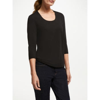 John Lewis & Partners 3/4 Sleeve Double Front Scoop T-Shirt, Black