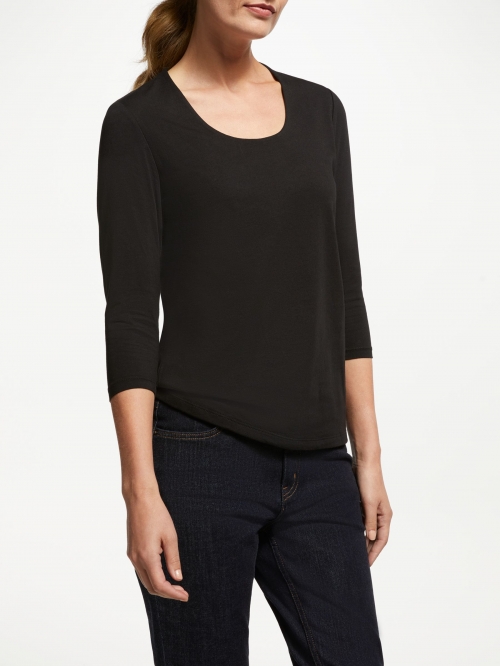 John Lewis & Partners 3/4 Sleeve Double Front Scoop T-Shirt, Black