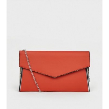 Orange Faux Snake Trim Envelope Clutch