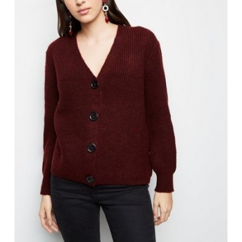 Burgundy Rib Knit Button Through Cardigan