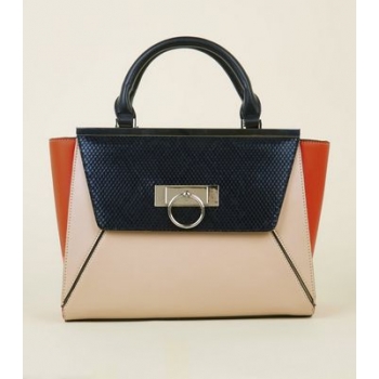 Orange Faux Snake Colour Block Tote Bag