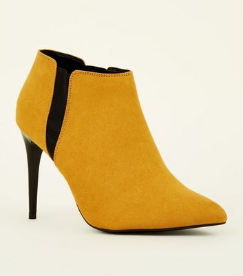 Mustard Suedette Stiletto Heel Chelsea Shoe Boots