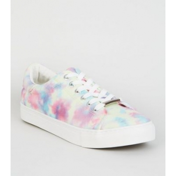 White Canvas Tie Dye Lace Up Trainers