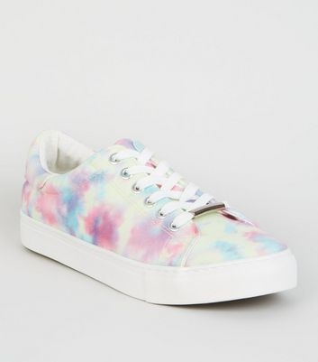 White Canvas Tie Dye Lace Up Trainers