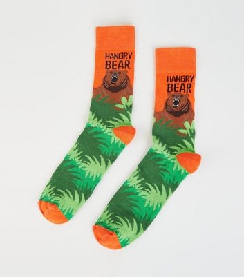 Bright Orange Hangry Bear Slogan Socks