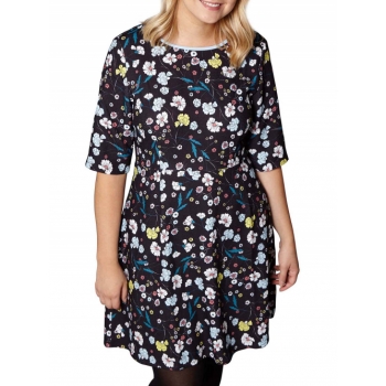 Yumi Curves Nouveau Floral Print Dress, Black