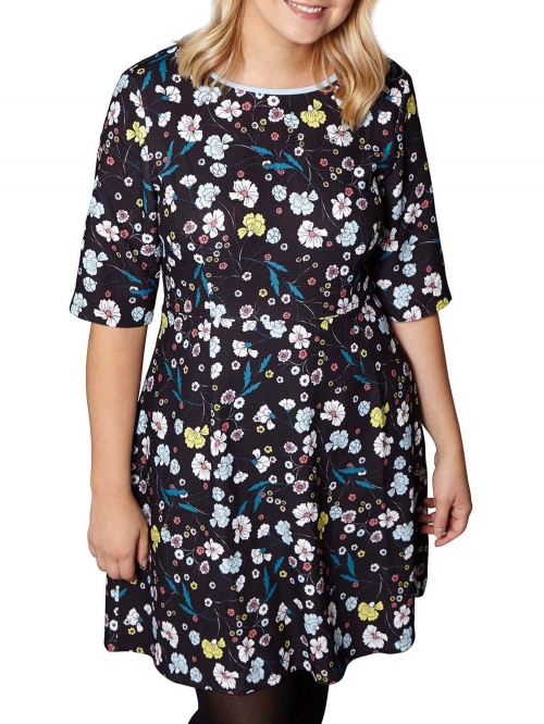 Yumi Curves Nouveau Floral Print Dress, Black