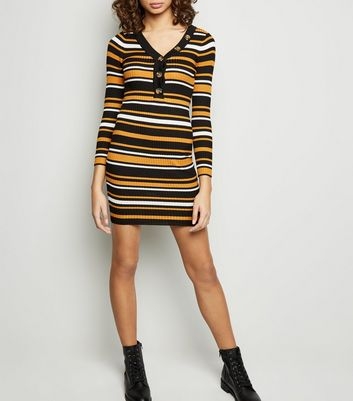 Tokyo Doll Orange Stripe Ribbed Mini Dress