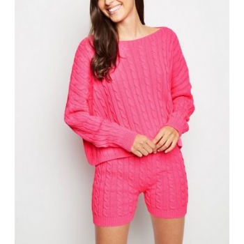 Cameo Rose Bright Pink Cable Knit Set