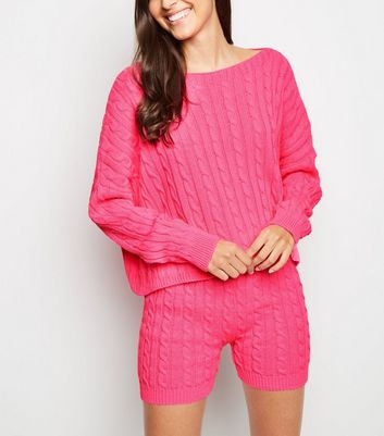 Cameo Rose Bright Pink Cable Knit Set