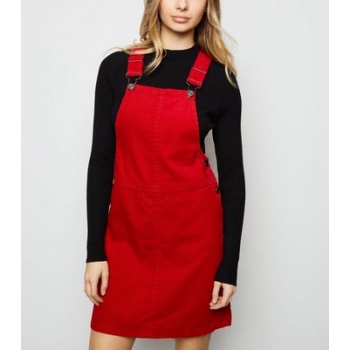 Red Corduroy A-Line Pinafore Dress