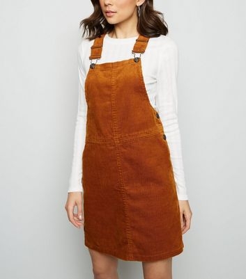 Tan Corduroy A-Line Pinafore Dress