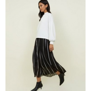 QED Black Stripe Pleated Chiffon Midi Skirt