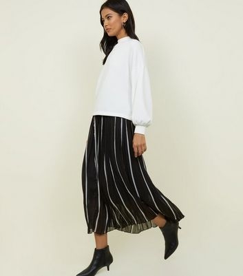 QED Black Stripe Pleated Chiffon Midi Skirt