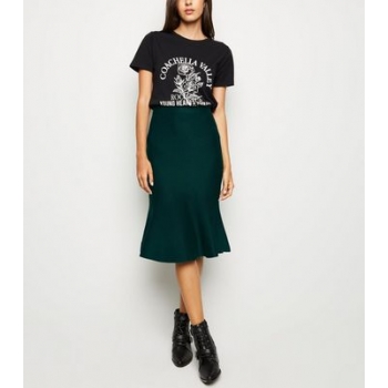 Dark Green Knit Fishtail Hem Midi Skirt