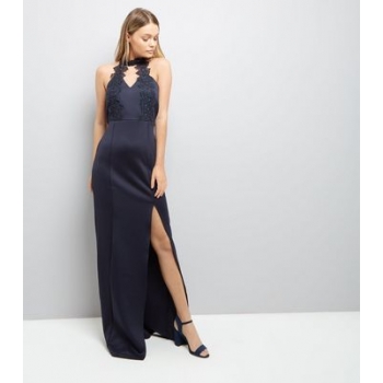 AX Paris Navy Crochet Neck Maxi Dress